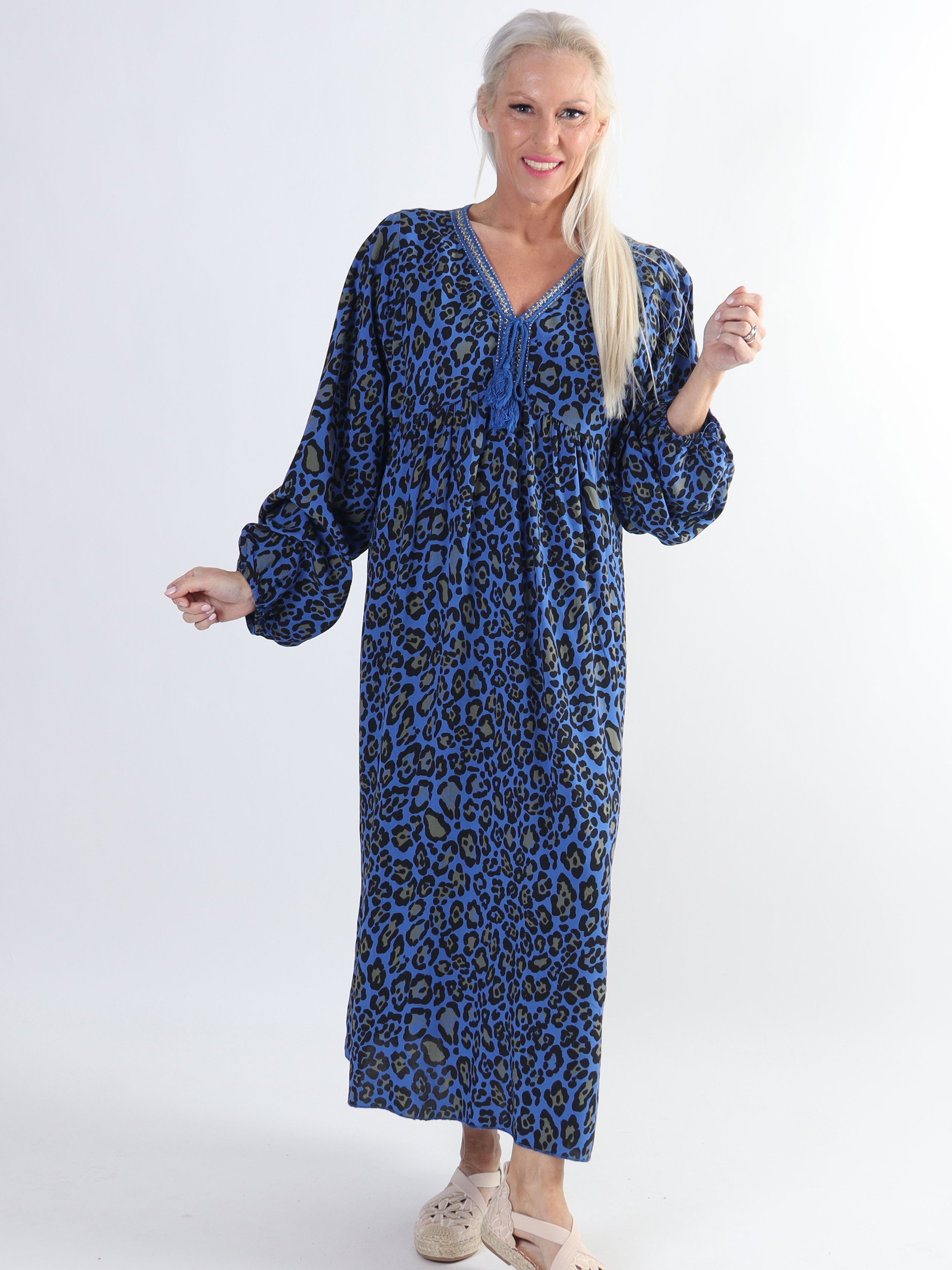 Rebecca - Lang plus size tunikakjole i leopardprint